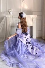 Misty Purple [Swan Wonderland] Embroidery Bowknot Lace-Up Short Front Long Back Irregular Sweet Ballet Lolita Jsk Dress - Product - 4