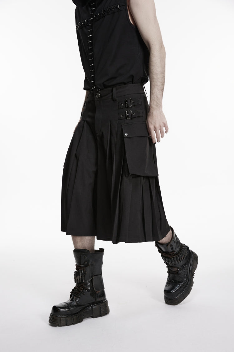 Black Buckled Big Pockets Pleated Men's Punk Pants - Product - 4