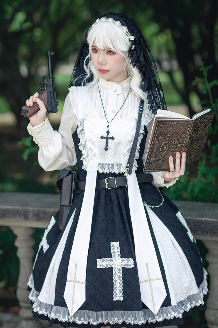 Black Paradise Cross Print Ruffle Sleeveless Gothic Lolita Dress - Product - 3