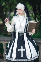 Black Paradise Cross Print Ruffle Sleeveless Gothic Lolita Dress - Product - 3