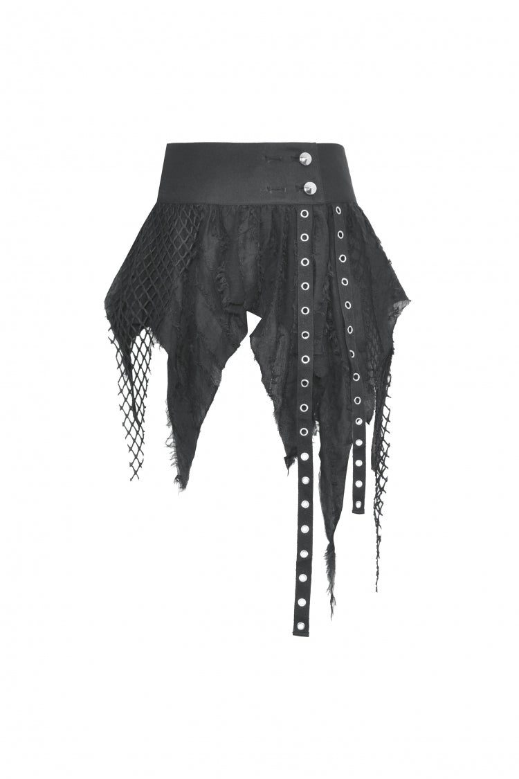 Black High Waisted Irregular Women's Punk Super Mini Skirt - Product - 3