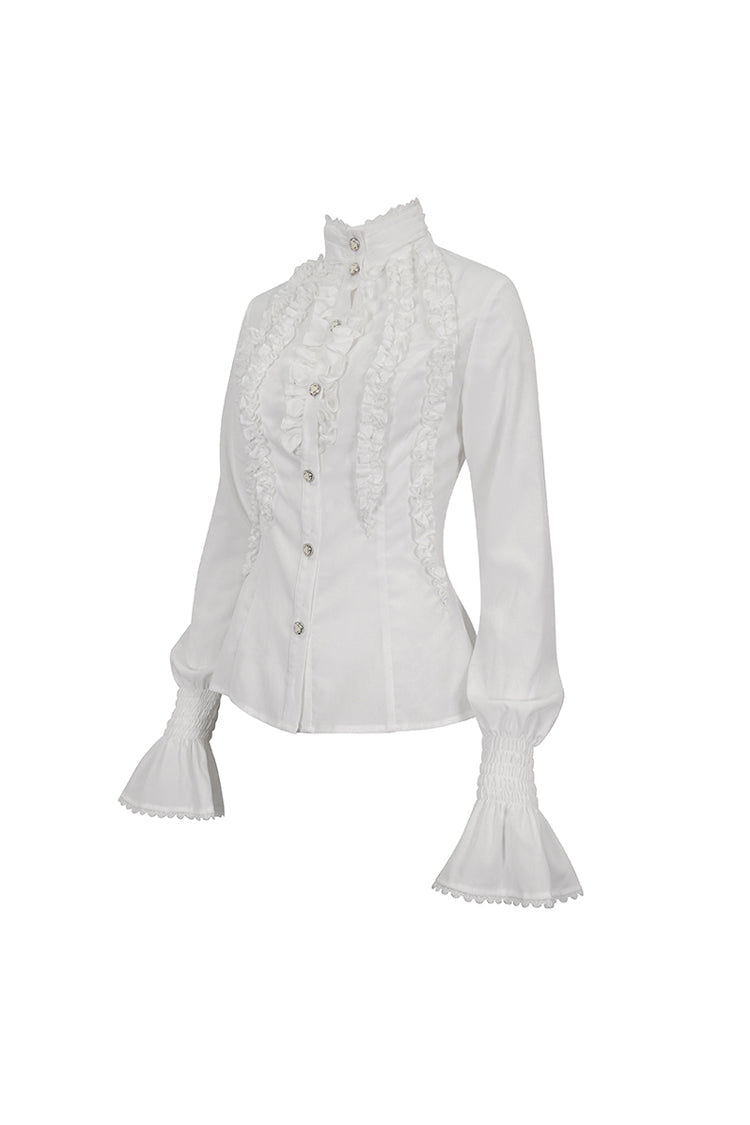White Stand Collar Ruffled Women's Gothic Shirt - Product - 6