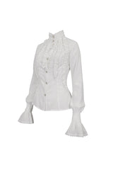 White Stand Collar Ruffled Women's Gothic Shirt - Product - 6