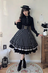 Black Point Manor Multi-layer Striped Print Ruffle Gothic Lolita Skirt - Product - 10
