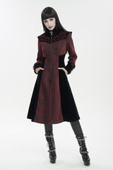 Red Jacquard Studded Mushroom Buckle Metal Cross Embroidered Women's Gothic Coat - Product - 4