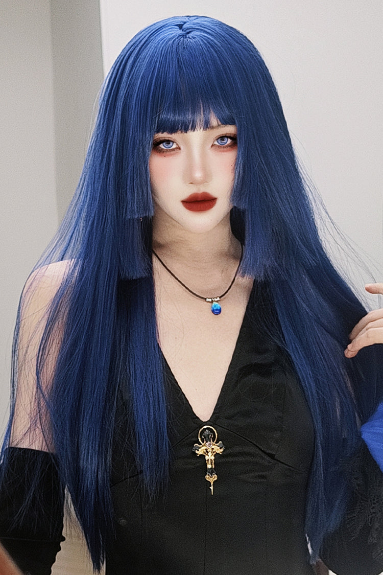 Klein-Blue Layered Hime-Cut Vintage Elegant Princess Lolita Wig - Klein-Blue - 1