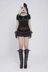 Black Short Sleeves Slim Studded Pleated Chain-Decorated Women's Punk Cool Blouse - Product - 2