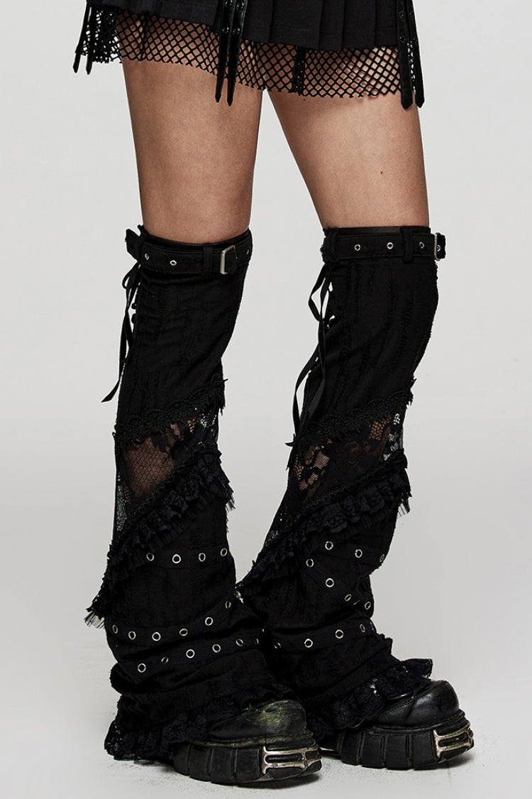 Black Panel Lace Decoration Women's Gothic Leg Covers - Product - 2