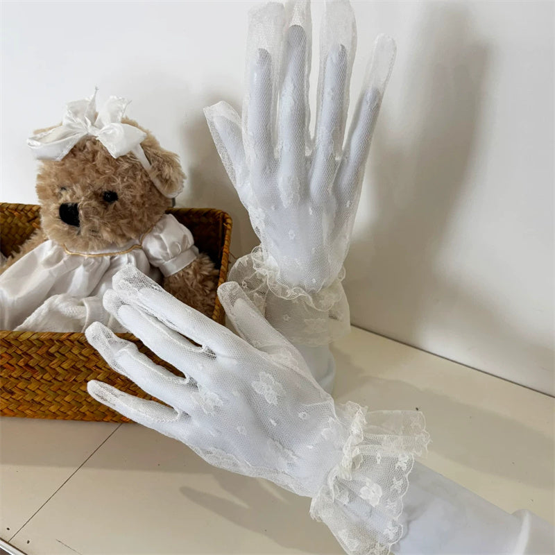 Butterfly Embroidered Lace Mesh Sweet Lolita Gloves 2 Colors - Product - 3