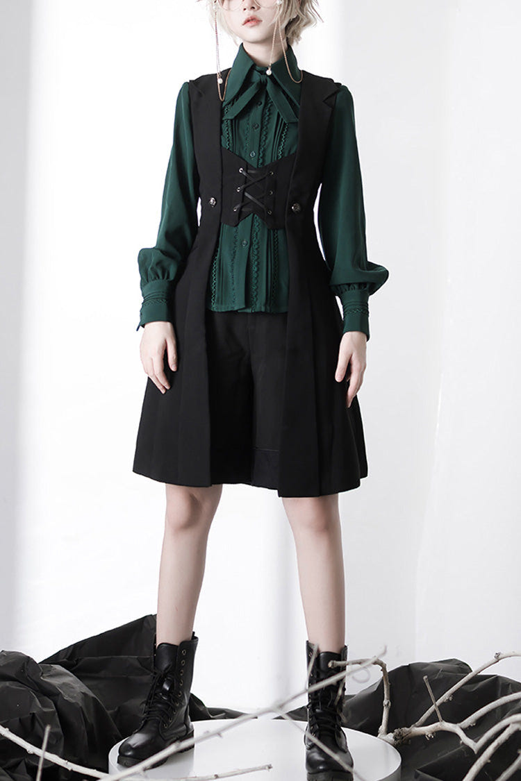 Overture Middle Ages Ouji Fashion Gothic Lolita Long Vest 3 Colors - Black - 1