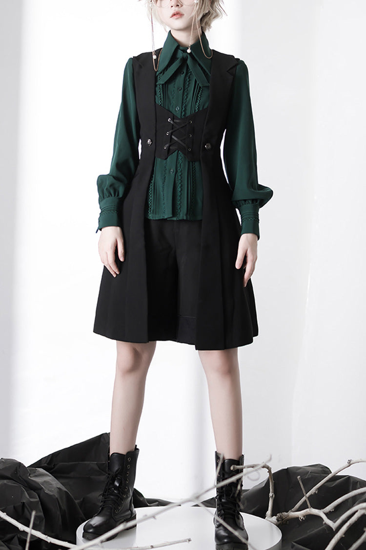 Overture Middle Ages Ouji Fashion Gothic Lolita Long Vest 3 Colors - Black - 1