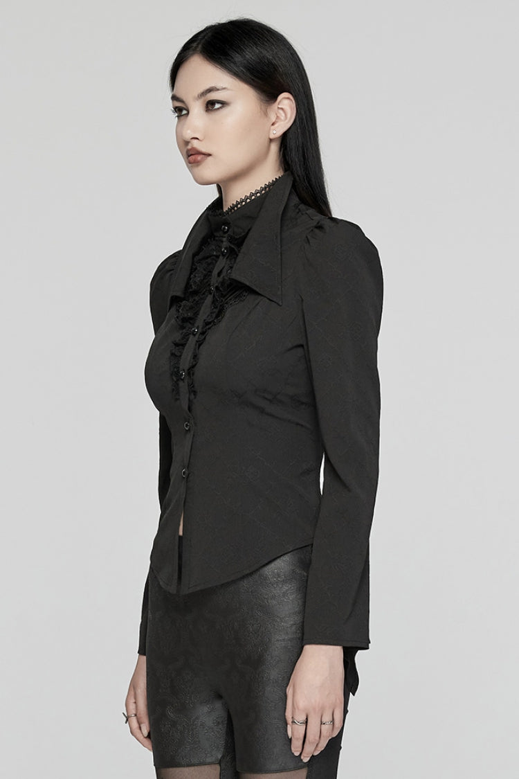 Black Long Puff Sleeves Stitching Lace Women's Gothic Blouse - Product - 2