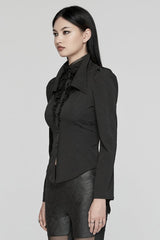Black Long Puff Sleeves Stitching Lace Women's Gothic Blouse - Product - 2