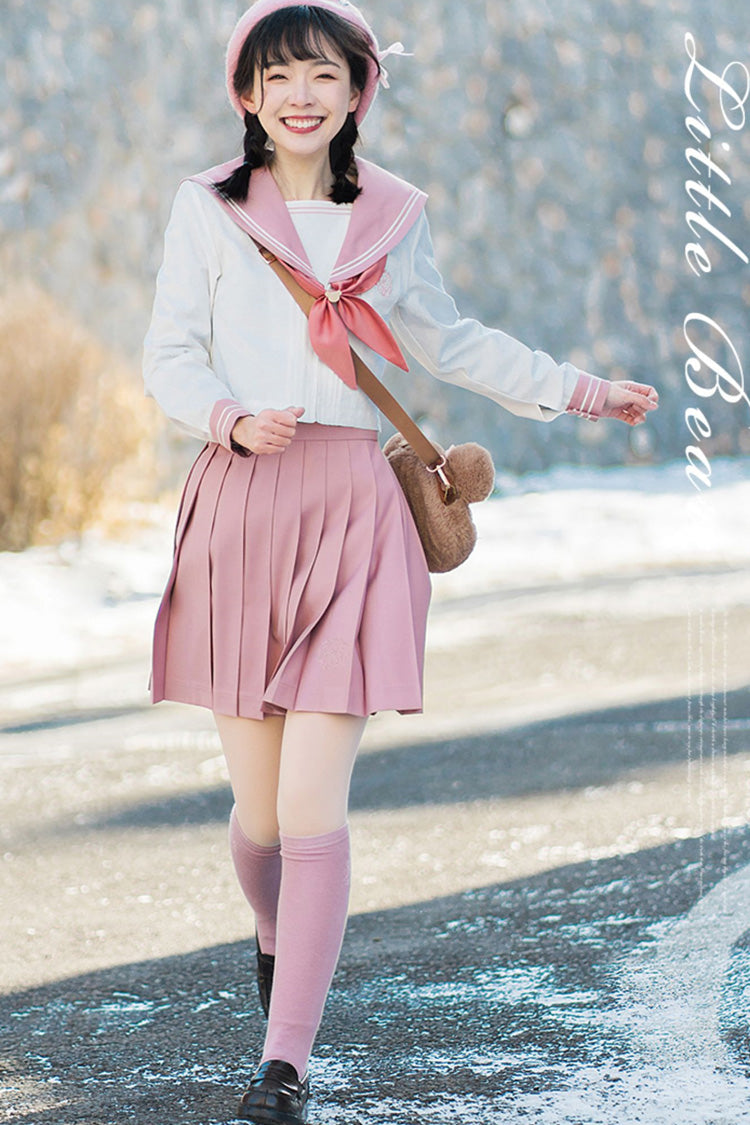 Pink College Style Sweet Japanese School Pleated Skirt - Product - 4