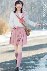 Pink College Style Sweet Japanese School Pleated Skirt - Product - 4