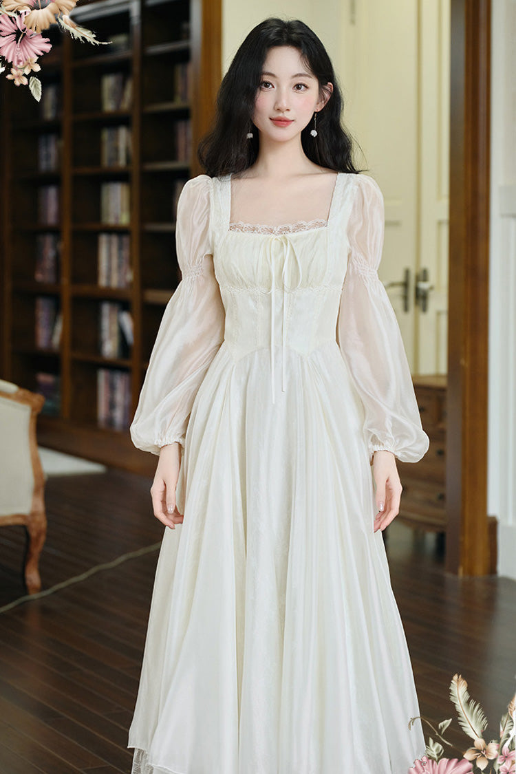 Ivory French Style Square Collar Long Sleeves Lace Classic Palace Lolita Dress - Product - 4