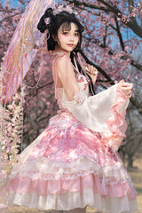 Pink [Flower Feast] Multi-Layered Print Ruffle Bowknot Sweet Chinese Style Lolita Jsk Dress - Product - 9