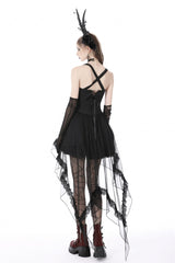Black Sleeveless Lace-Up Layered Swallowtail Lace Women's Gothic Wedding Dress - Product - 4