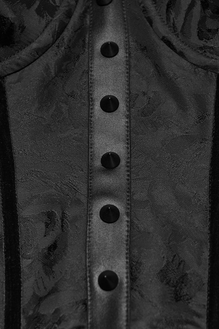 Black Sleeveless Rose Jacquard Lace-Up Women's Gothic Overbust Corset - Product - 5