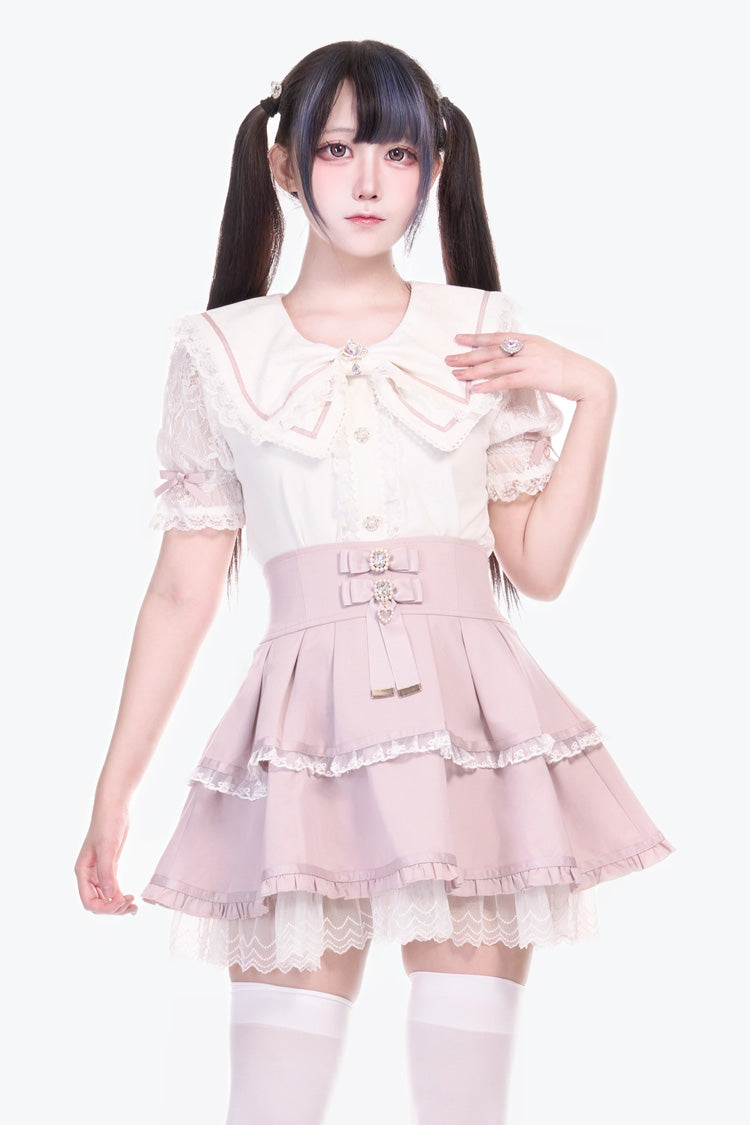 [Fruit Candy] Ruffle Bowknot Lace Sweet Jirai Kei Japanese Skirt 5 Colors - Pink - 1