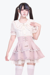 [Fruit Candy] Ruffle Bowknot Lace Sweet Jirai Kei Japanese Skirt 5 Colors - Pink - 1
