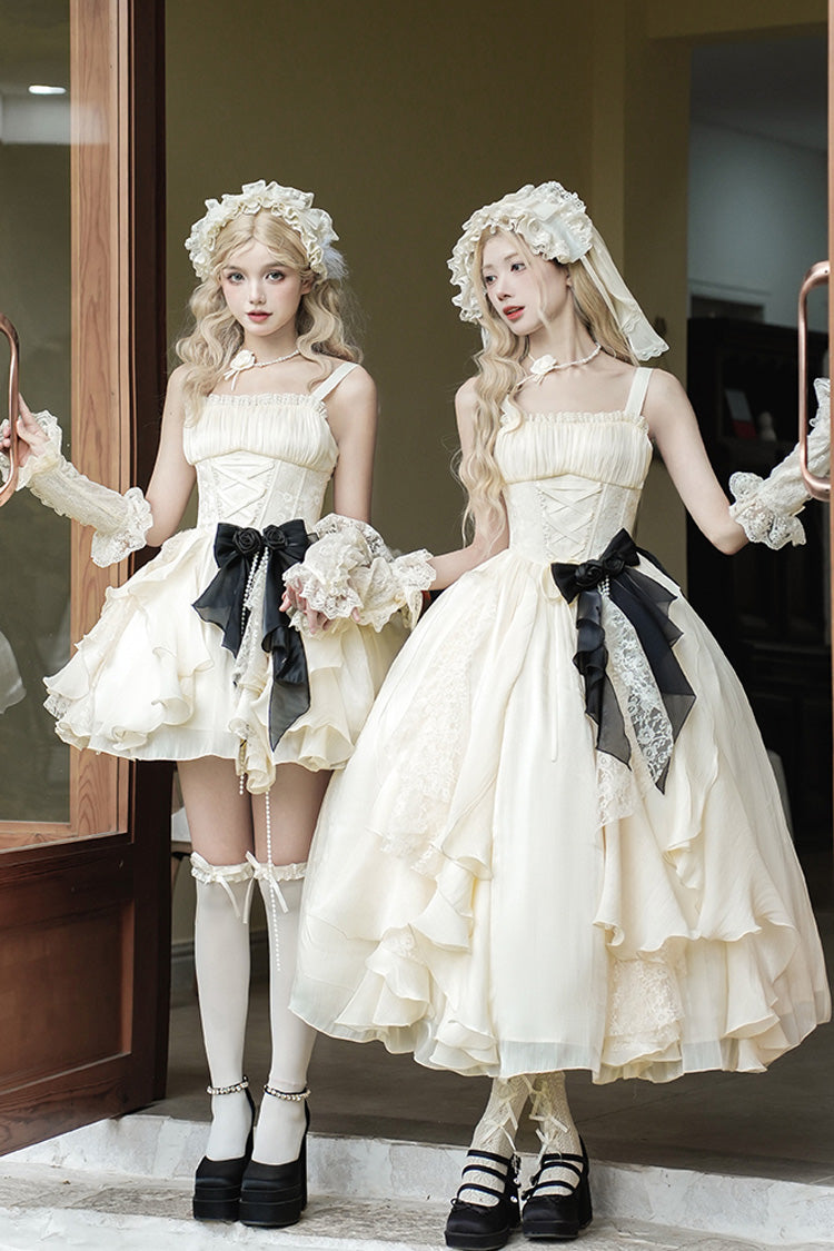 Ivory [Moonlight Variations] Sleeveless Ruffle Lace-Up Sweet Lolita Jsk Short Dress - Product - 14