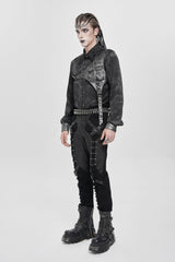 Black Long Sleeves Print Stitching Asymmetric Bullet Men's Punk Blouse - Product - 8