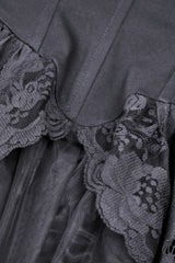 Black Boat Neck Off Shoulder Short Puff Sleeves Ruffled Lace Lace-Up Irregular Women's Gothic Dovetail Dress - Product - 14