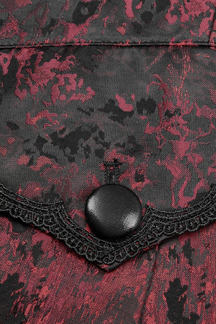Black/Red Long Sleeves Lace Gorgeous Men's Gothic Vintage Tuxedo Coat - Product - 5