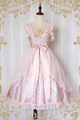 [Angel's Hymn] Print Ruffle Bowknot Sweet Lolita Jsk Dress 2 Colors - Pink - 3