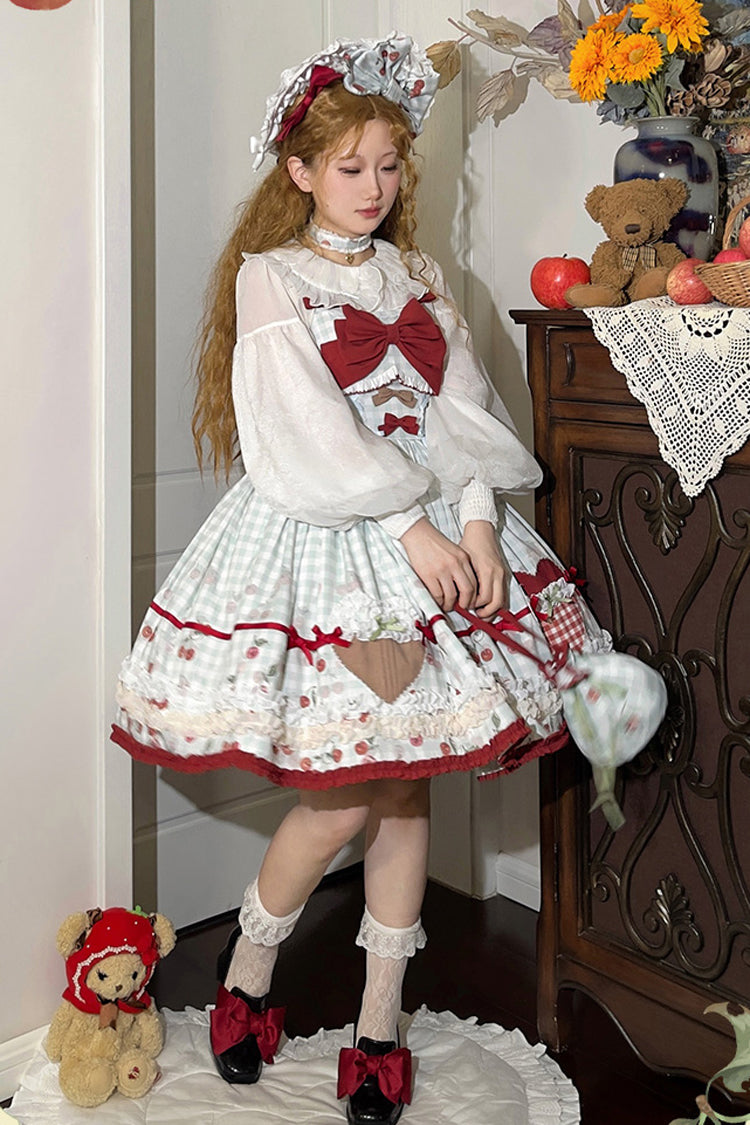 Light Blue [South City Cherry Shop] Plaid Print Ruffle Bowknot Sweet Lolita Jsk Dress - Product - 4