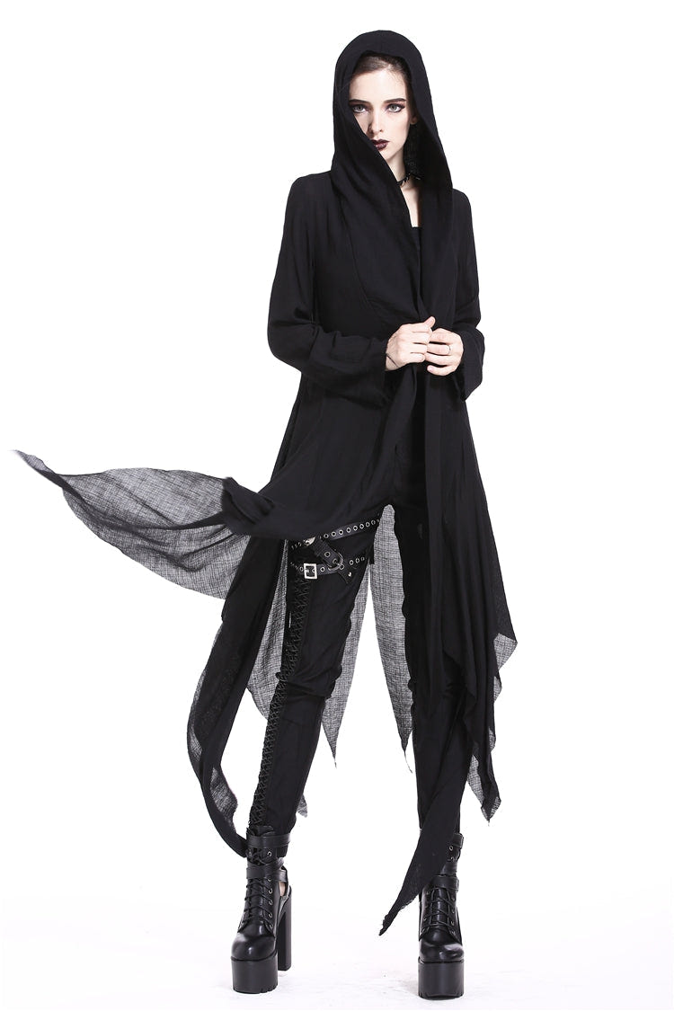 Black Long Sleeves Women's Grungy Gothic Vintage Hooded Coat - Product - 11