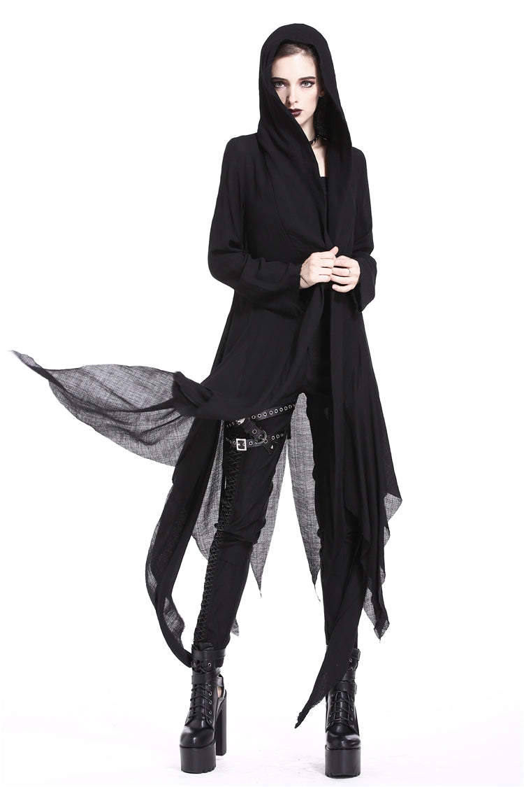 Black Long Sleeves Women's Grungy Gothic Vintage Hooded Coat - Product - 11