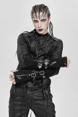 Black Stitching Lace-Up Mesh Chain Men's Punk Blouse - Product - 10