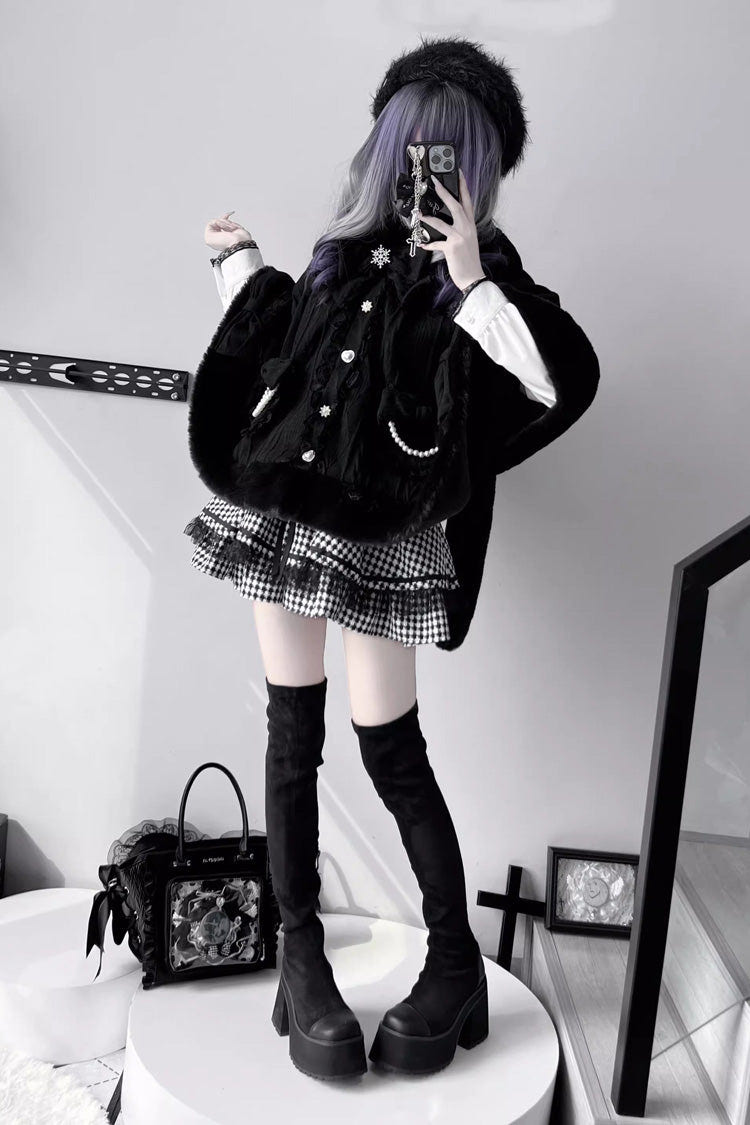 Rabbit Ears Hooded Single Breasted Bowknot Sweet Lolita Cloak Coat 2 Colors - Product - 5