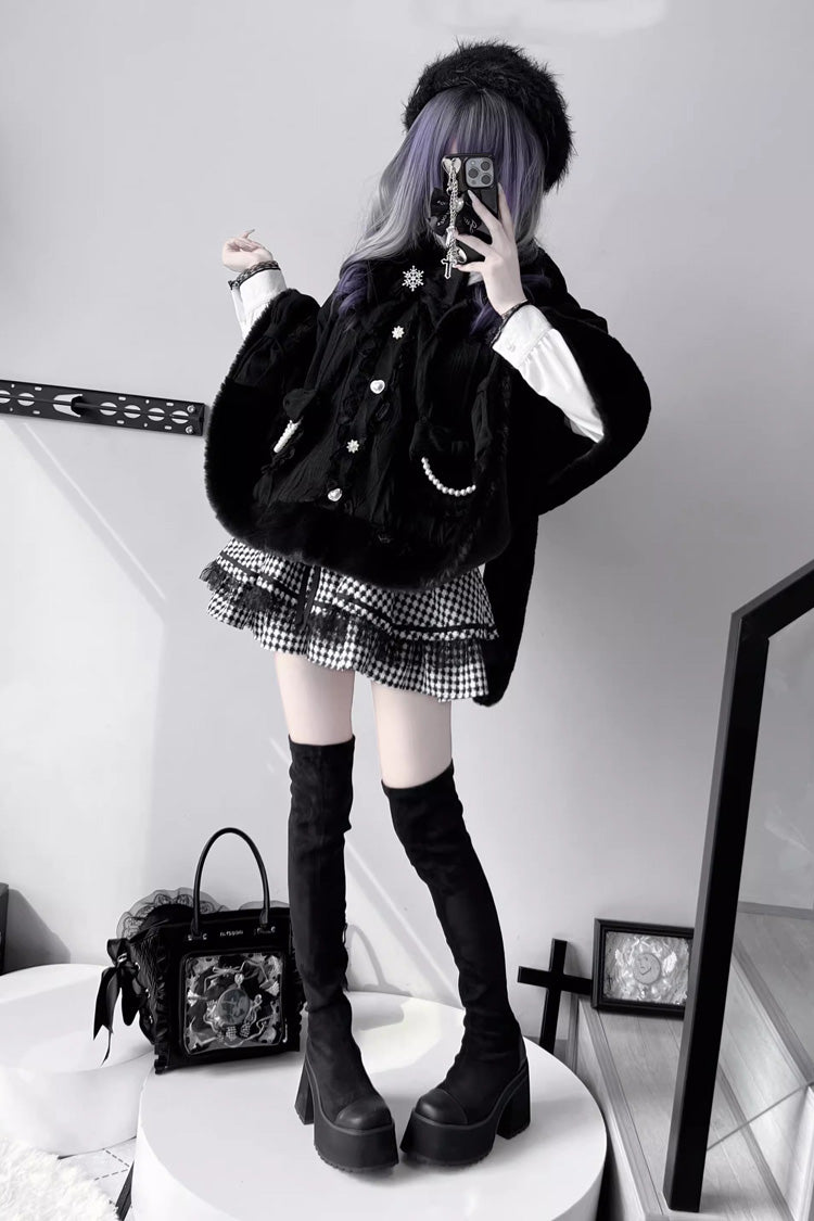 Rabbit Ears Hooded Single Breasted Bowknot Sweet Lolita Cloak Coat 2 Colors - Product - 5