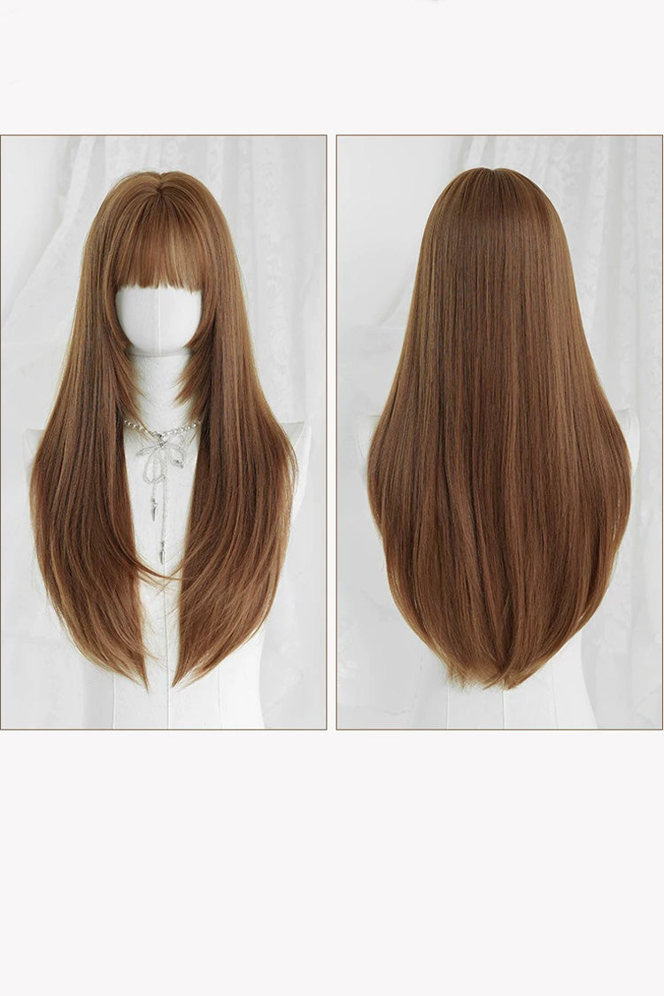 Mocha Mousse Korean Idol Chic Face-Framing Hime Cut Long Straight Wig with Full Bangs - Product - 8