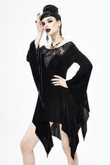 Black Off The Shoulder Hollow Out Irregular Long Sleeves Gothic Dress - Product - 3