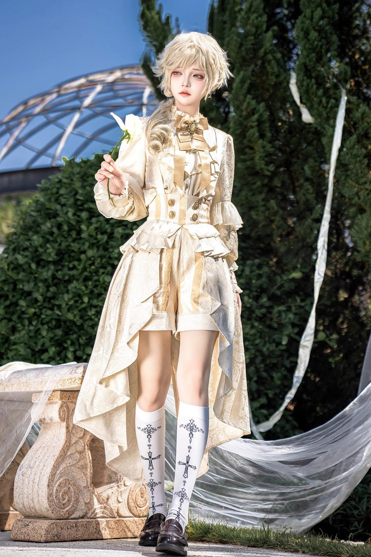 Golden Jacquard Print Ruffle Elegant Prince Handsome Ouji Lolita Shorts - Product - 6