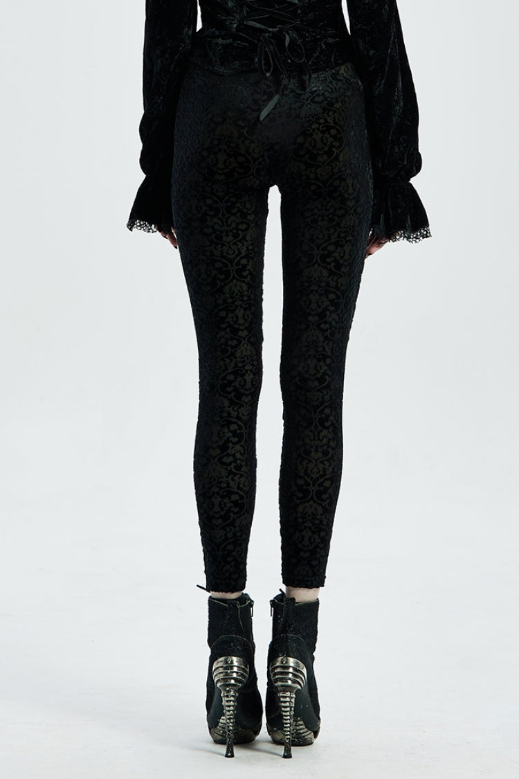 Black Jacquard Women's Gothic Leggings - Product - 3