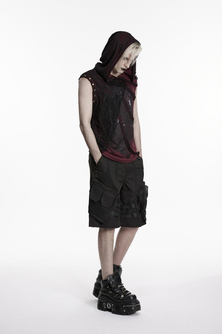 Black Buckled Men's Punk Cool Shorts with Big Pockets - Product - 9