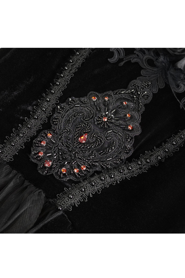 Black Off Shoulder High Waisted Print Lace Women's Gothic Dress - Product - 9