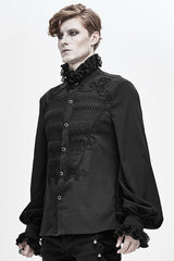 Black Chiffon Hand Embroidered Mens Gothic Blouse - Product - 2