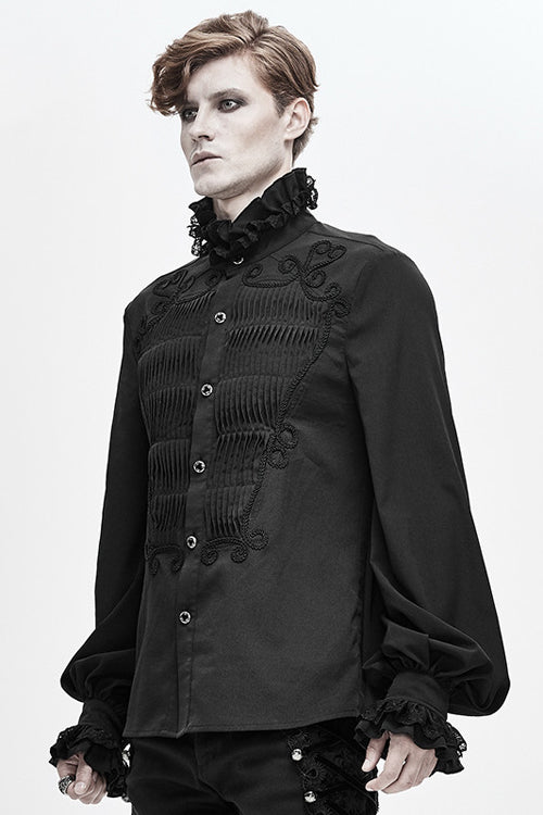 Black Chiffon Hand Embroidered Mens Gothic Blouse - Product - 2