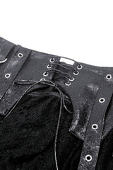 Black Faux Leather Spliced Lace Lace-Up Women's Punk Mini Skirt - Product - 14