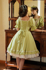 Midsummer Galaxy Solid Color Short Sleeves Ruffle Bowknot Sweet Lolita OP Dress - Product - 8