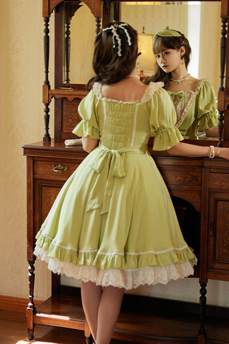 Midsummer Galaxy Solid Color Short Sleeves Ruffle Bowknot Sweet Lolita OP Dress - Product - 8