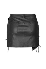 Black Side Metal Clasp Lace-Up Irregular Hem Plus Size Skinny Leather Women's Punk Skirt - Product - 7