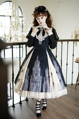 Black/White Church Bells Print Ruffle Cardigan Bowknot Gothic Elegant Lolita Dress - Product - 7