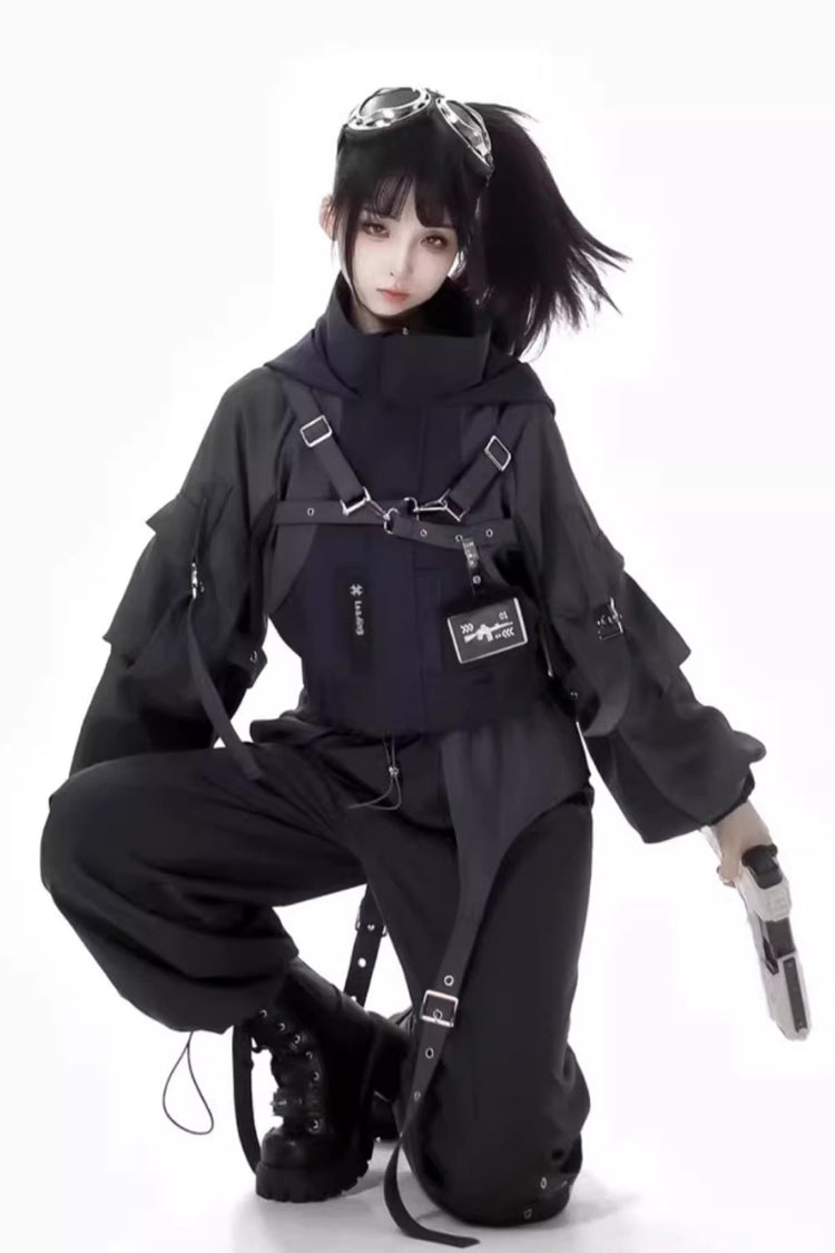Black [Retrograde Orbit] Long Sleeves Gothic Ouji Lolita Short Coat and Pnats Set - Product - 4
